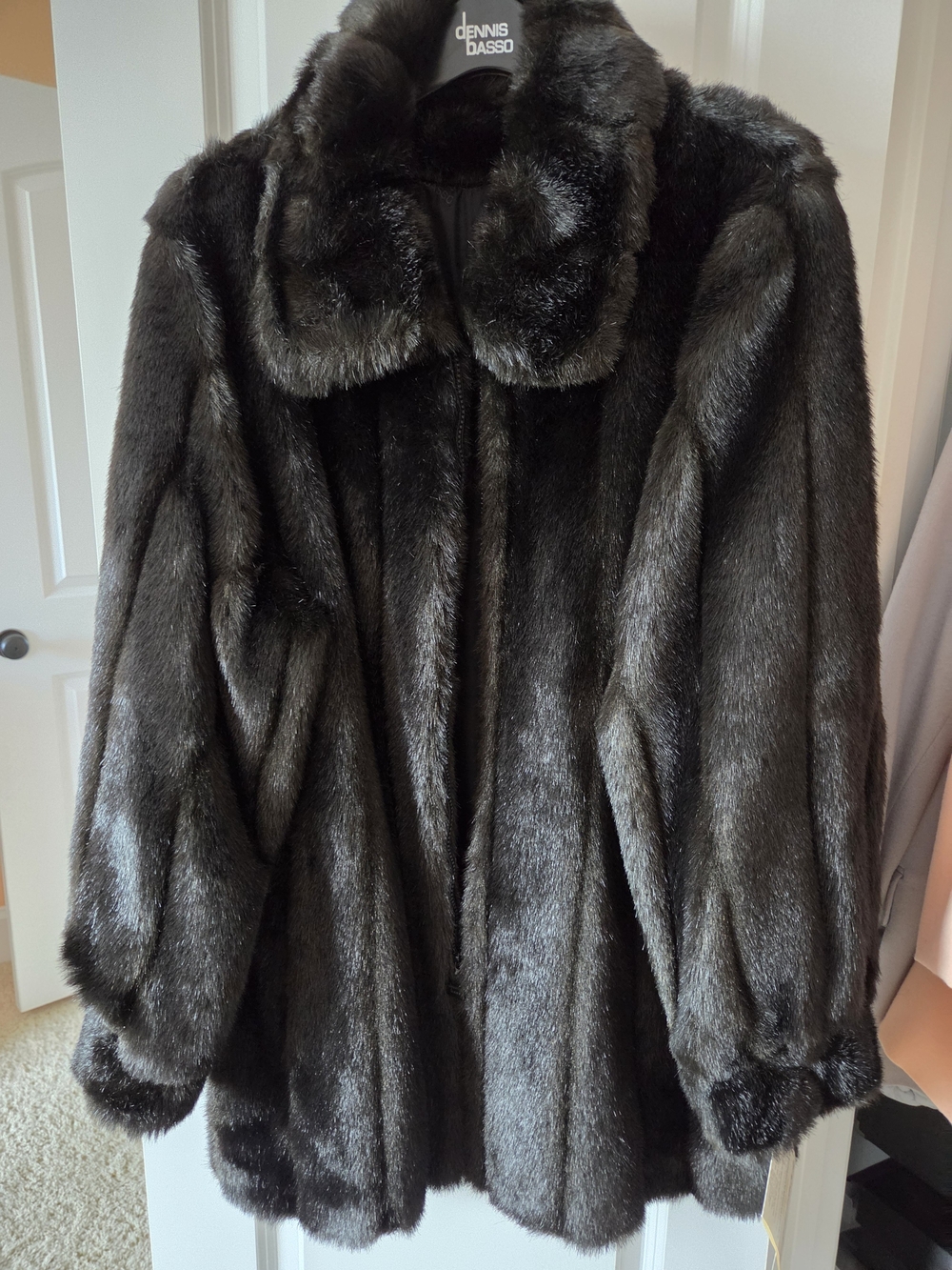 Dennis Basso Women's Dark Brown Faux Fur Car Length Coat